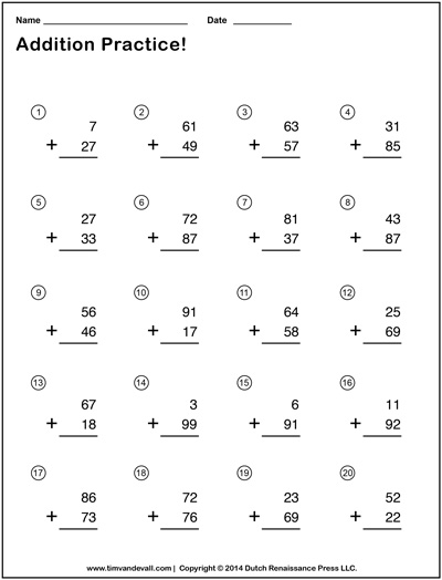 Double-Digit Addition Worksheets