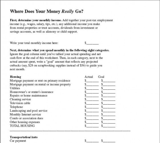 Free Printable Budget Worksheets