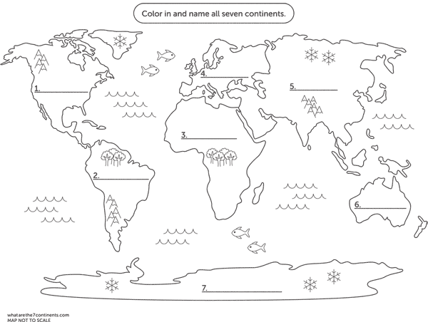 Printable Map 7 Continents Coloring Page