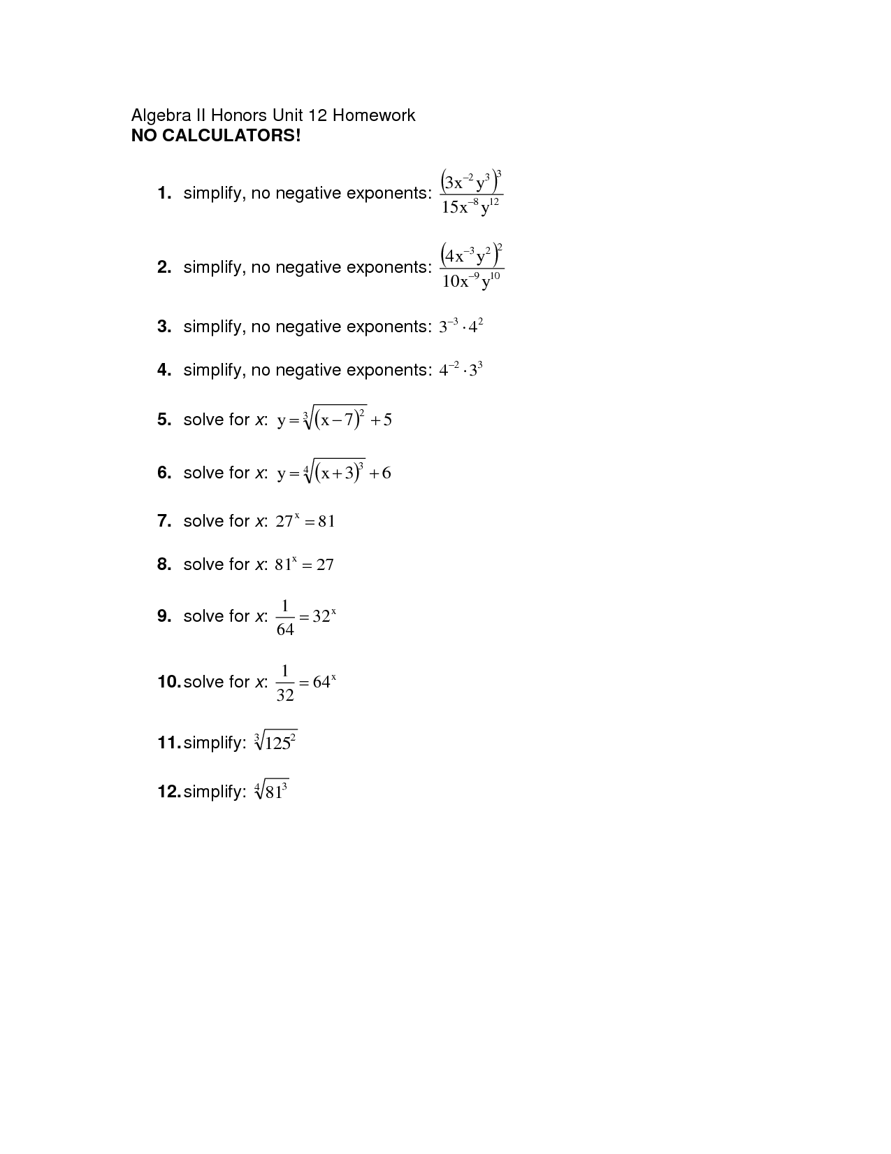 Simplifying Expressions with Negative Exponents Worksheet