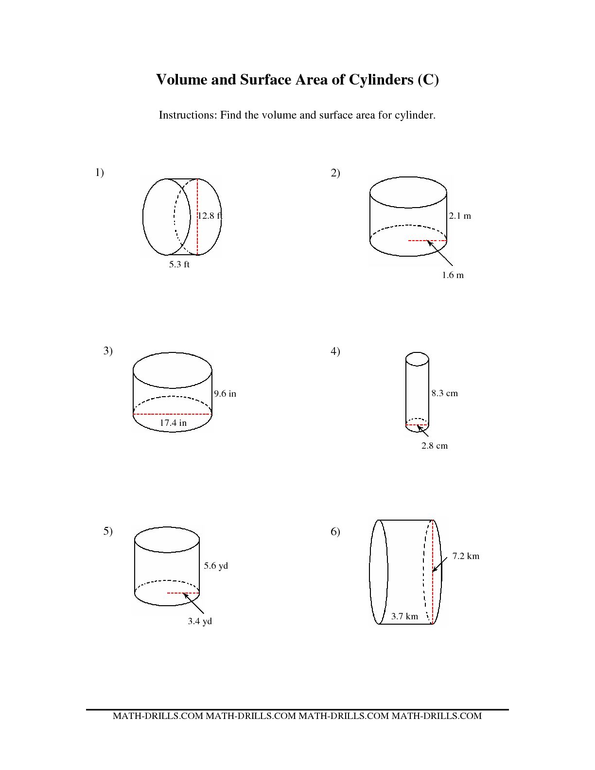 Surface Area Volume Cylinder Worksheet