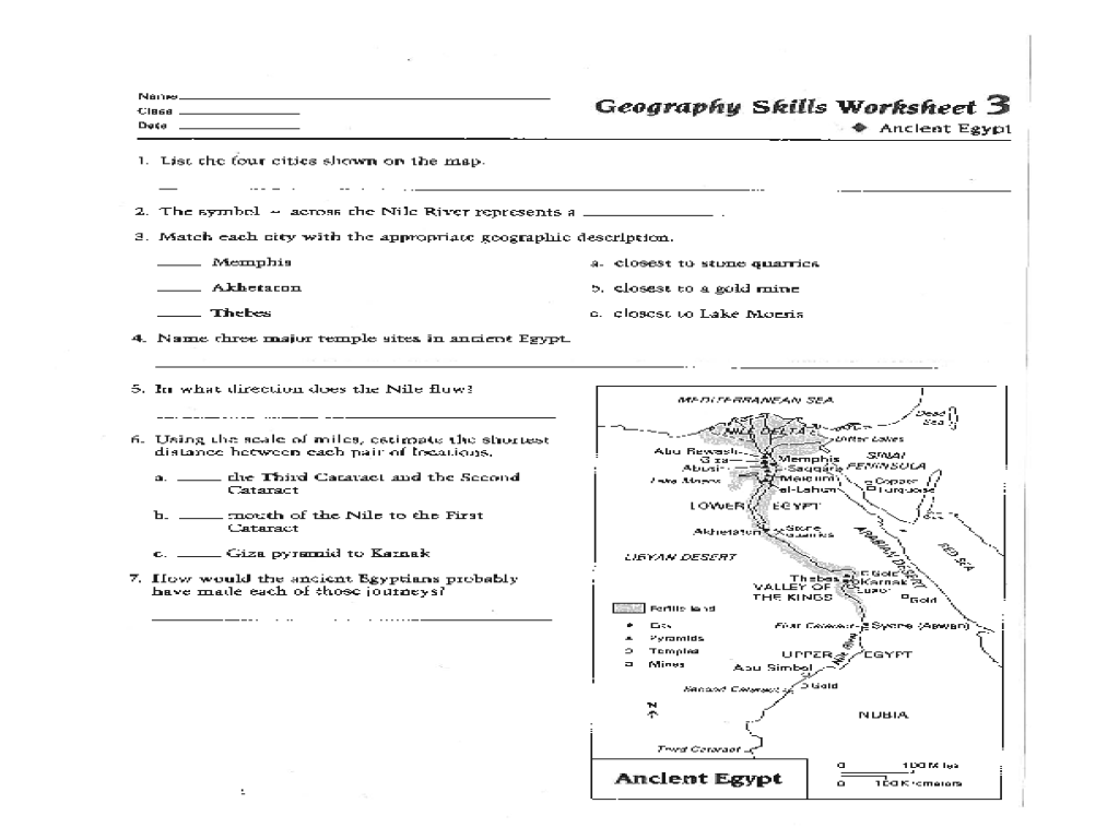 6th Grade Ancient Egypt Map Worksheet