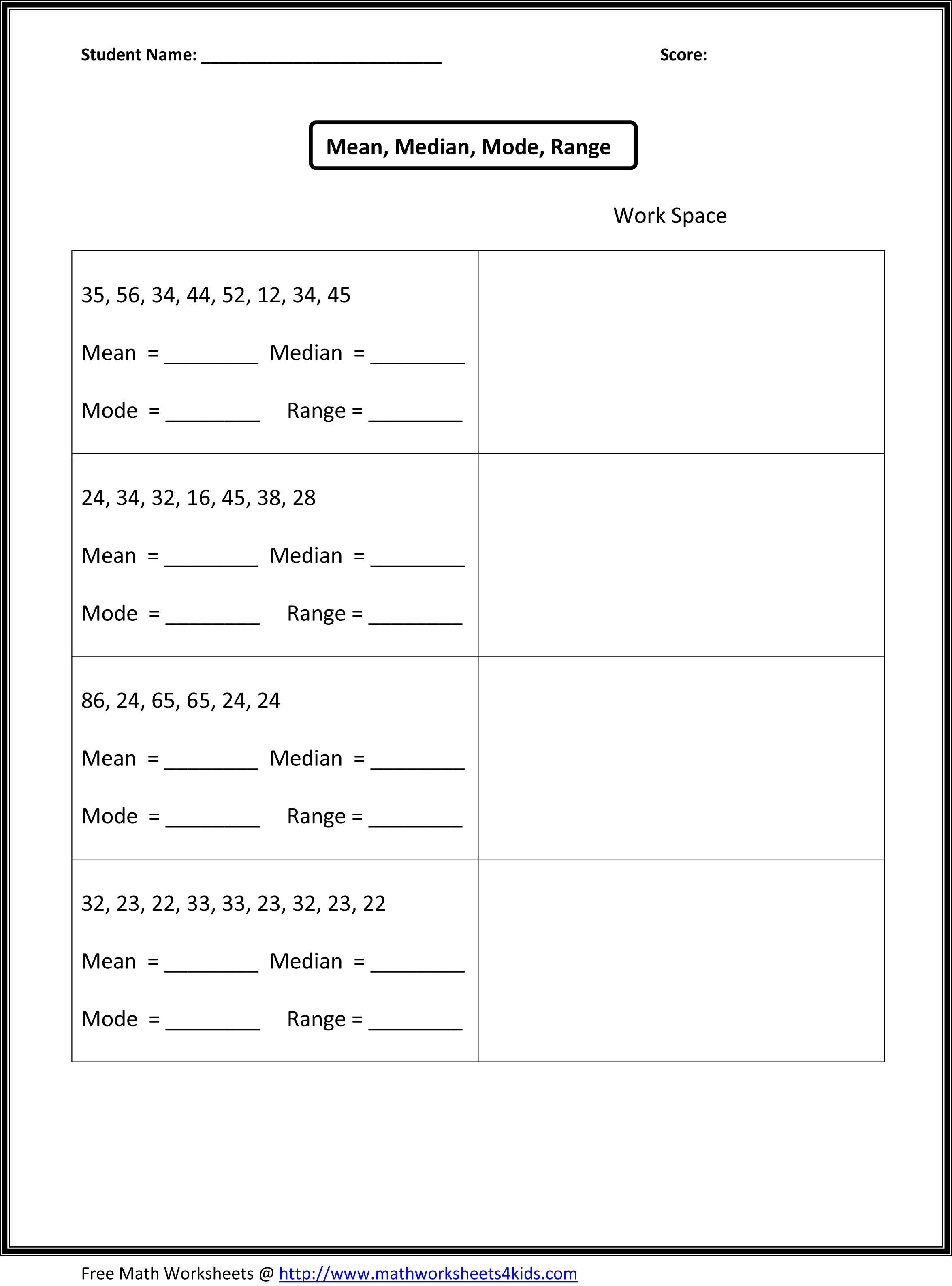 6th Grade Math Worksheets Mean Median Mode