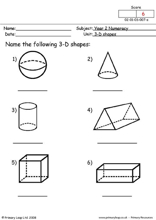 Name 3D Shapes Worksheet