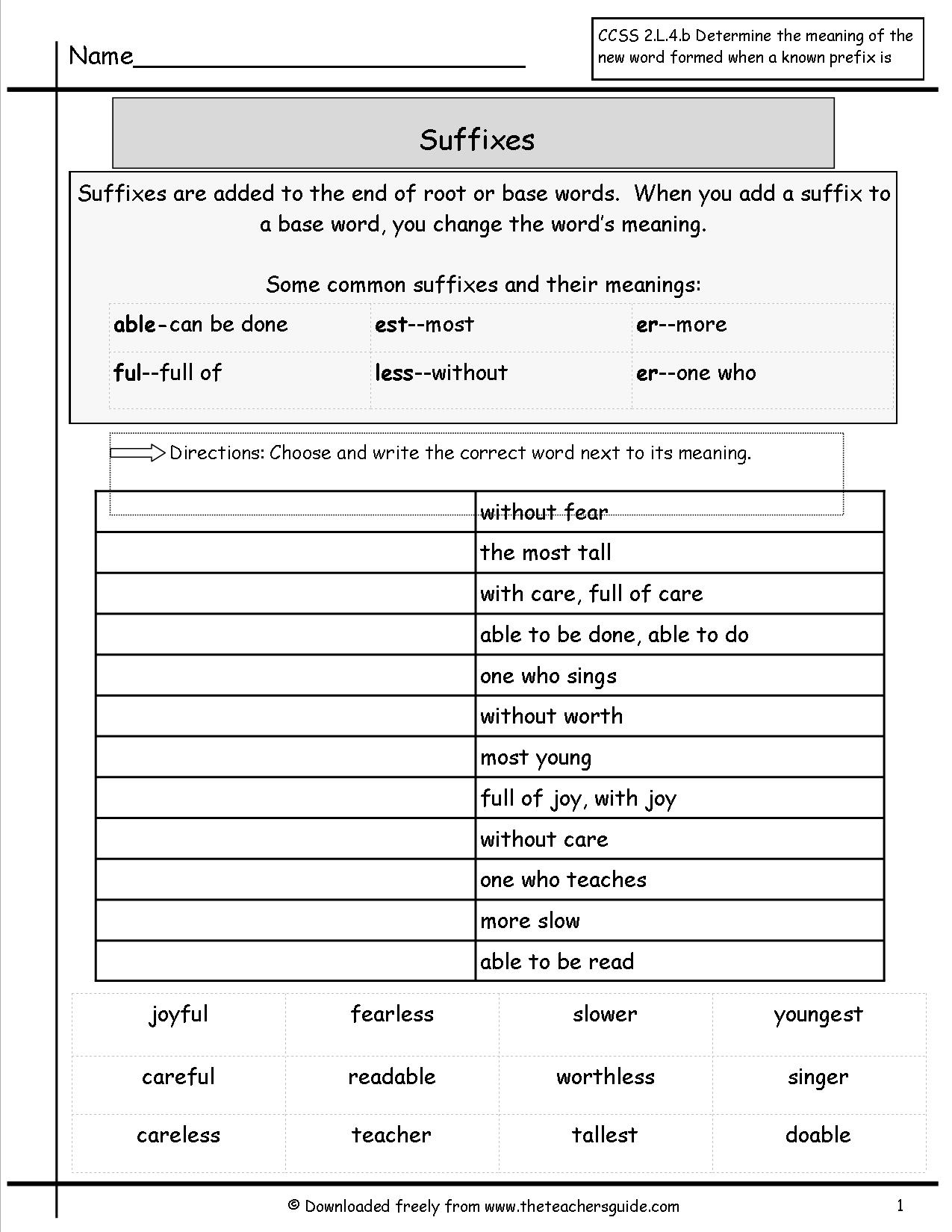 Prefixes and Suffixes Worksheets 4th Grade