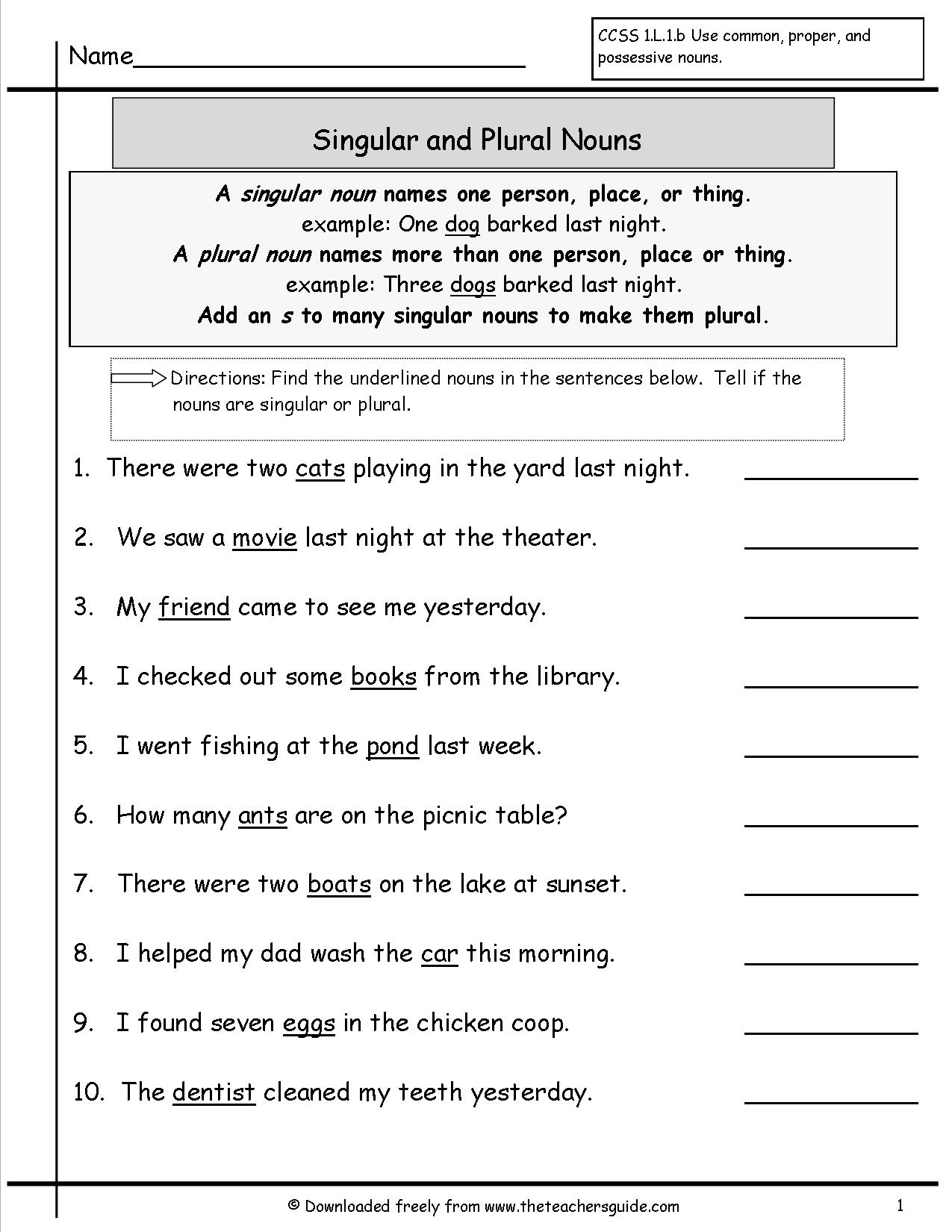 Singular and Plural Nouns Worksheets