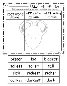 Suffixes ER Est Worksheets for First Grade