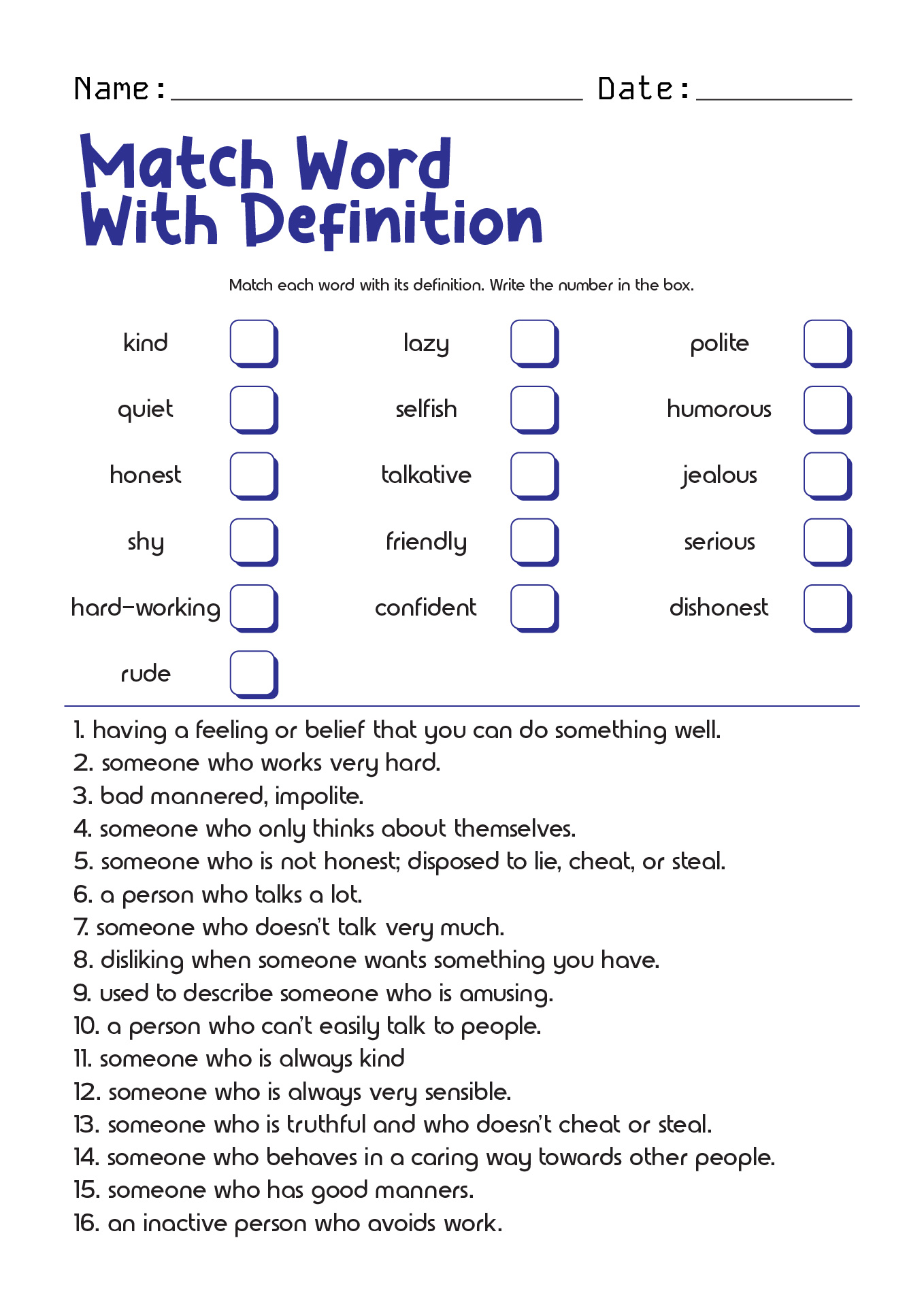 14 Matching Definitions To Words Worksheets Free PDF At Worksheeto