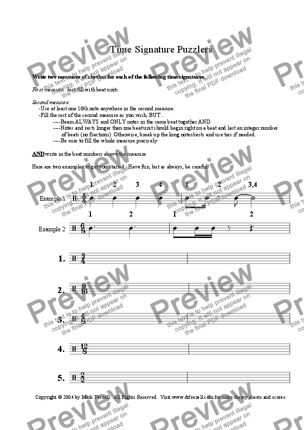 Music Time Signature Worksheets