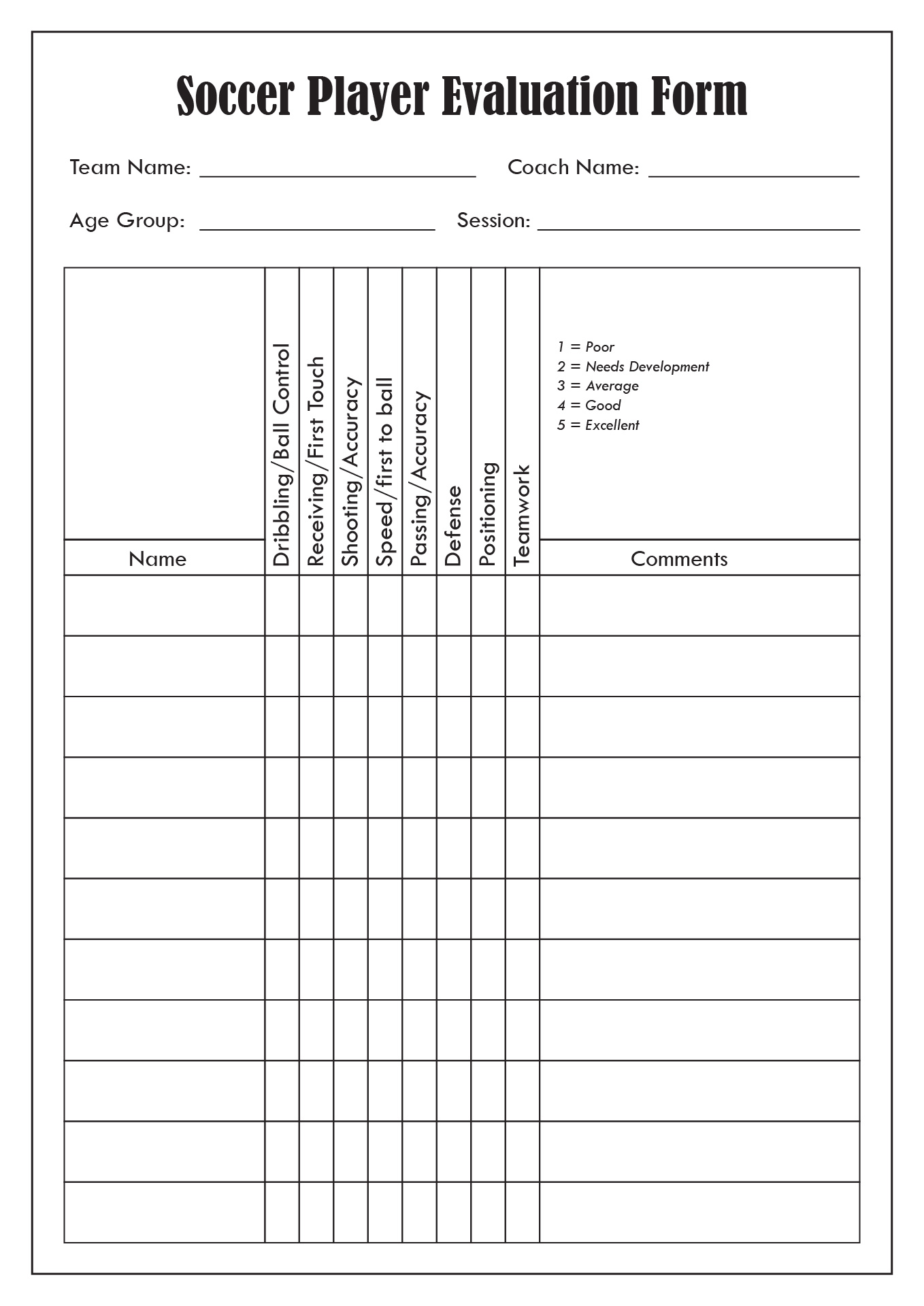 Soccer Player Evaluation Form