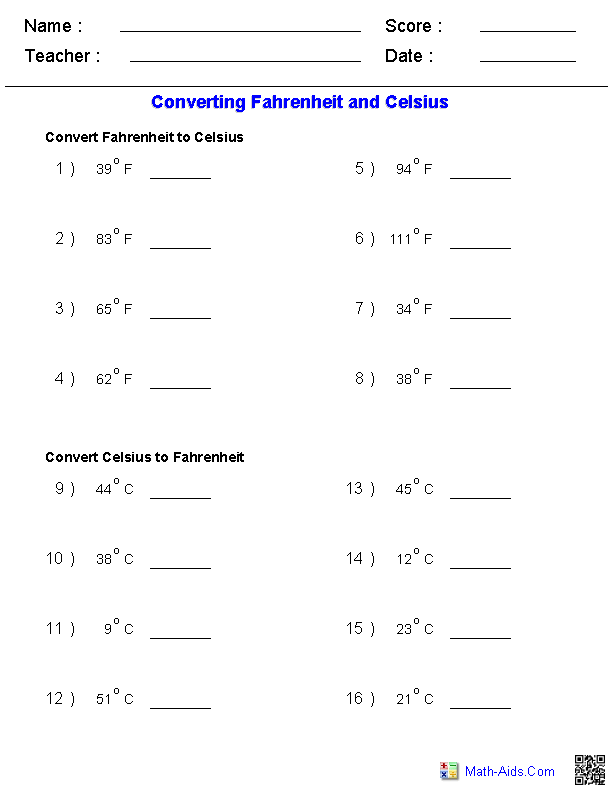 Temperature Conversion Worksheet