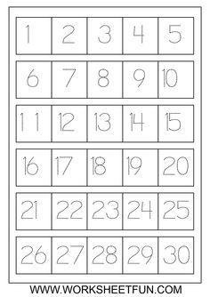 Tracing Numbers 1-30 Worksheets