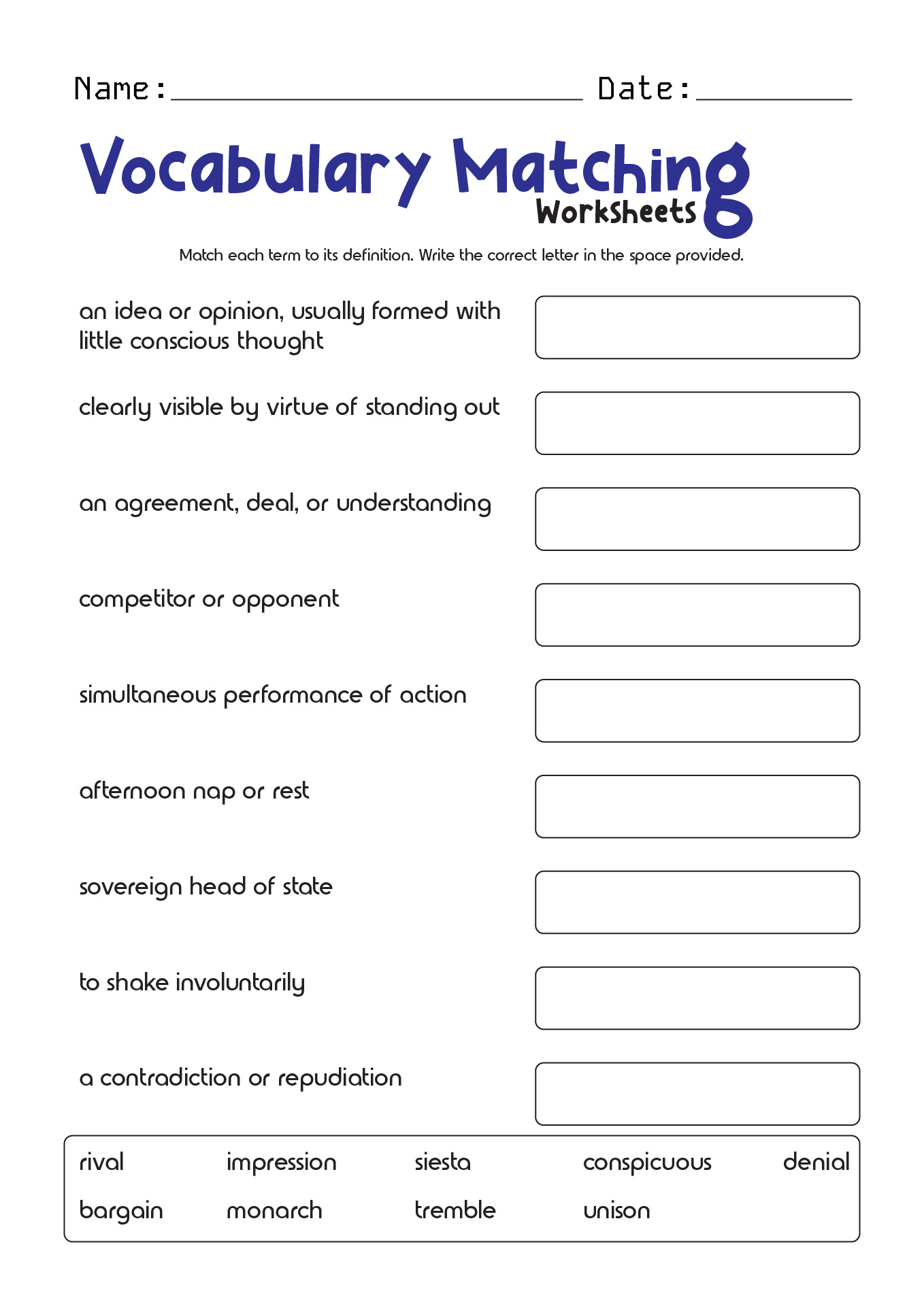 14 Matching Definitions To Words Worksheets Free PDF At Worksheeto