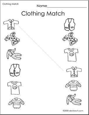 Winter Clothes Matching Worksheets for Kindergarten