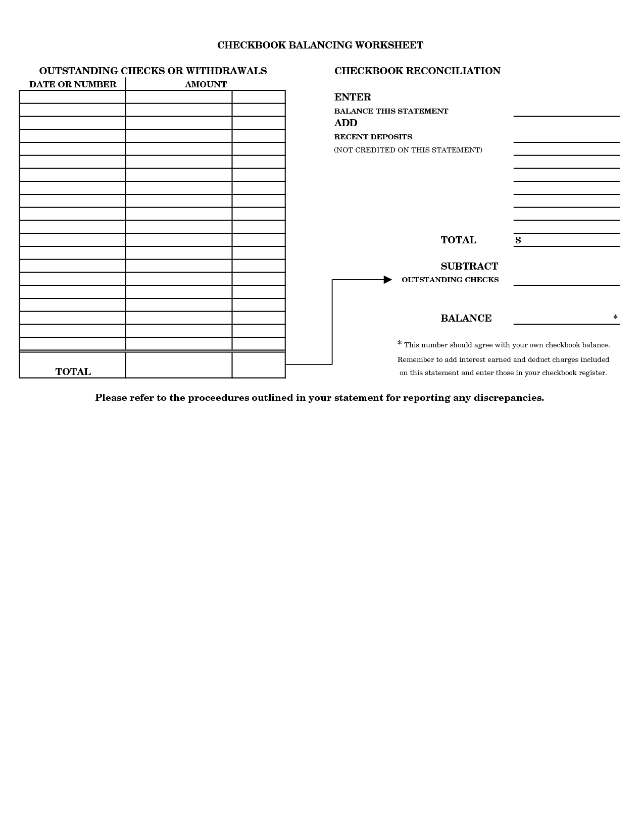 Balance Checkbook Worksheet