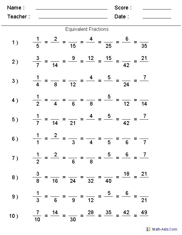 Equivalent Fractions Worksheet 5th Grade