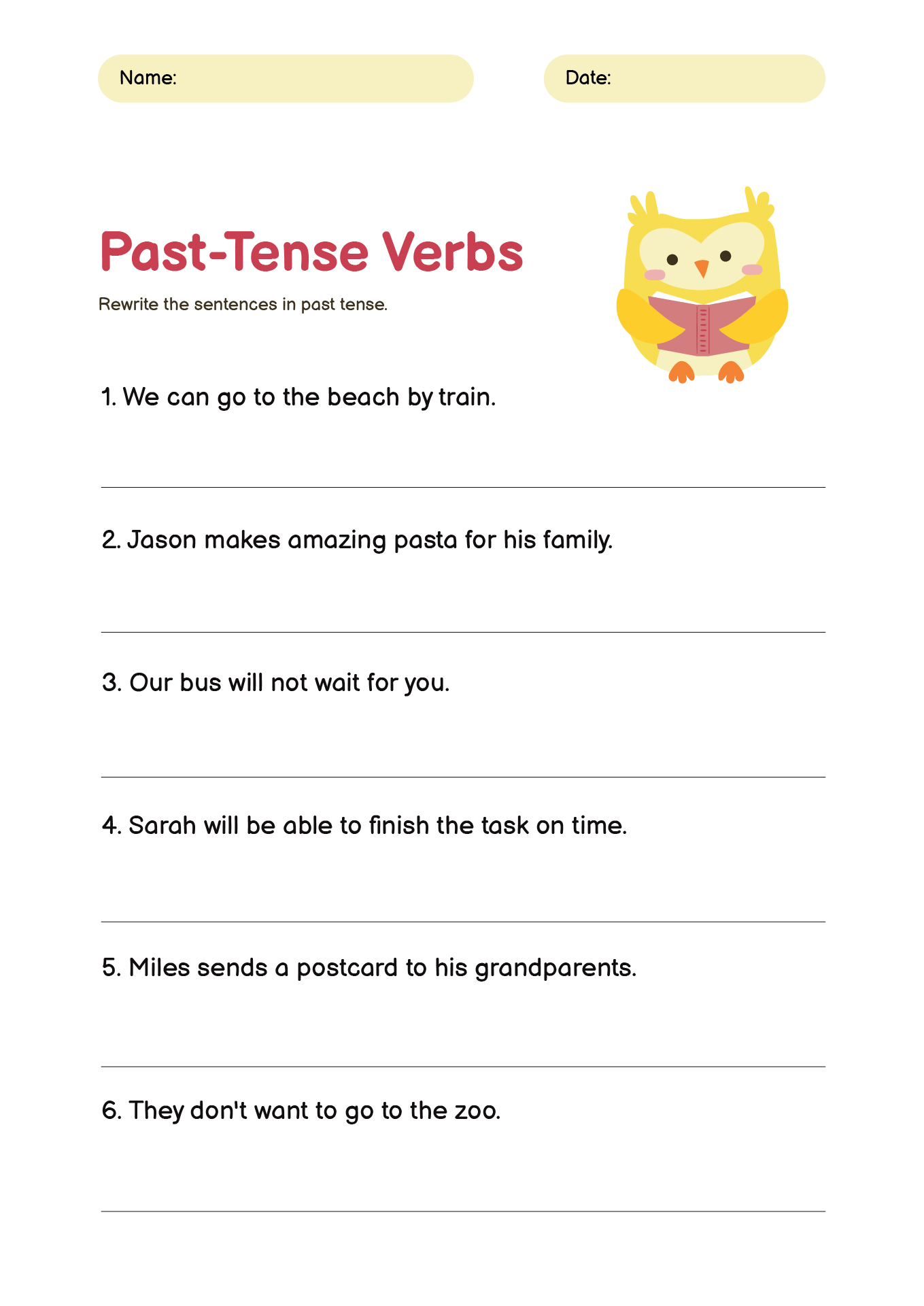 Exercises Simple Past Verb to Be