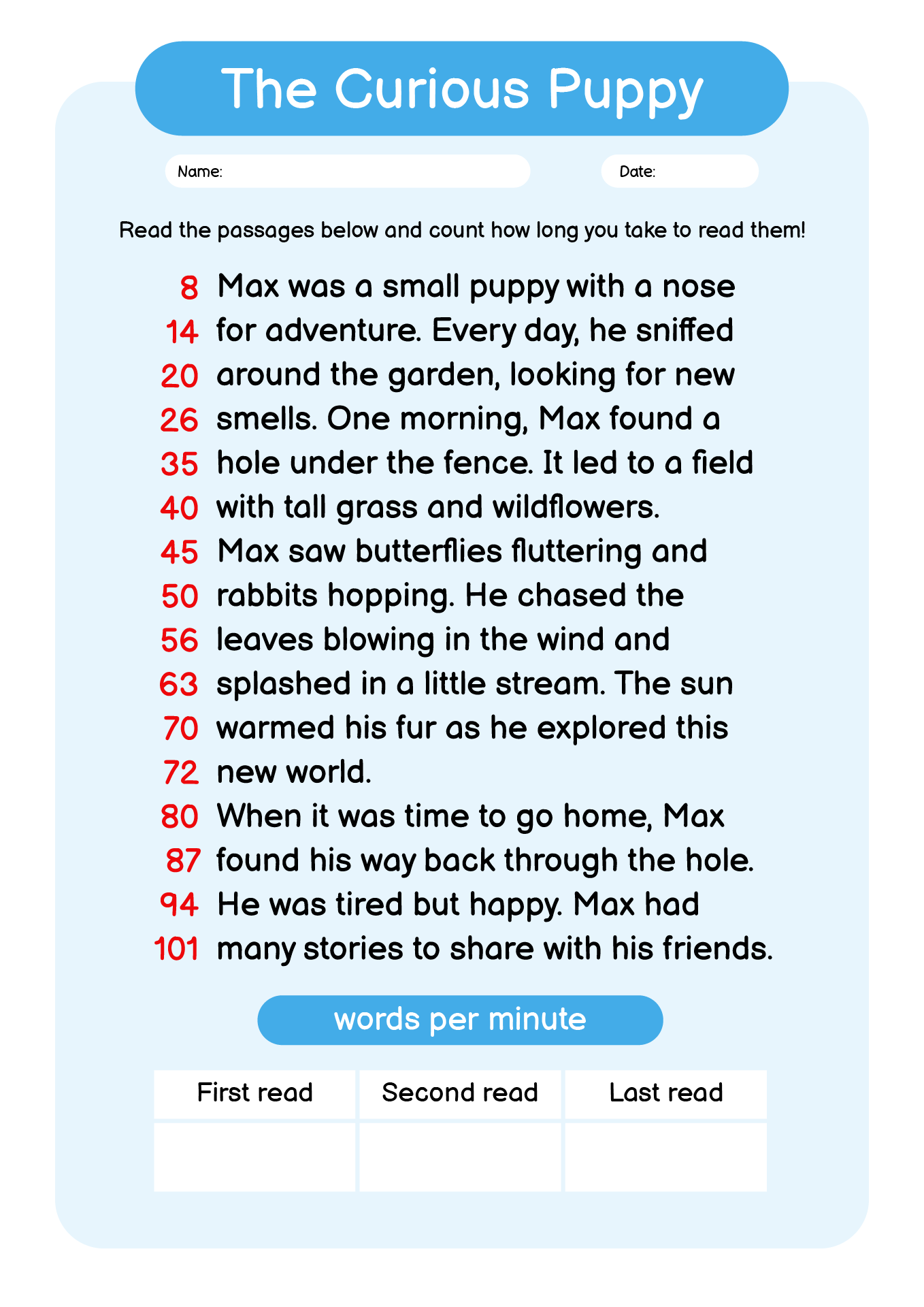 Free 2nd Grade Reading Fluency Passages