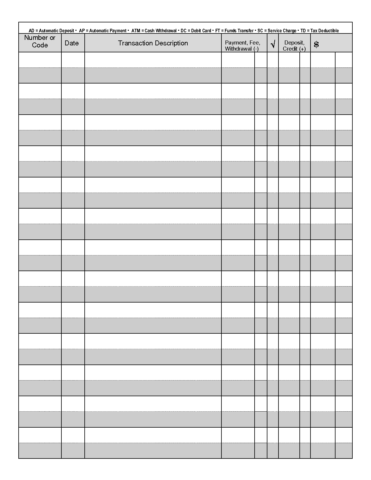 Free Printable Blank Check Register