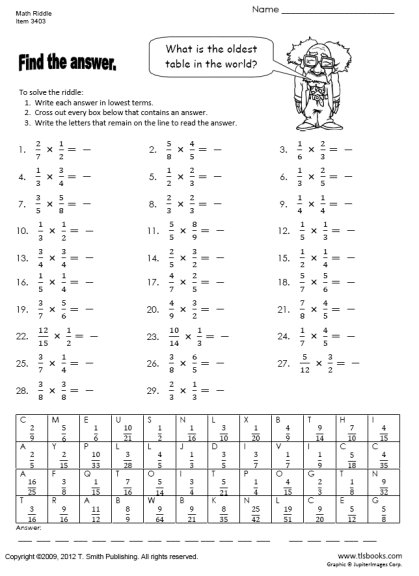 Multiplying Fractions Puzzle Worksheet