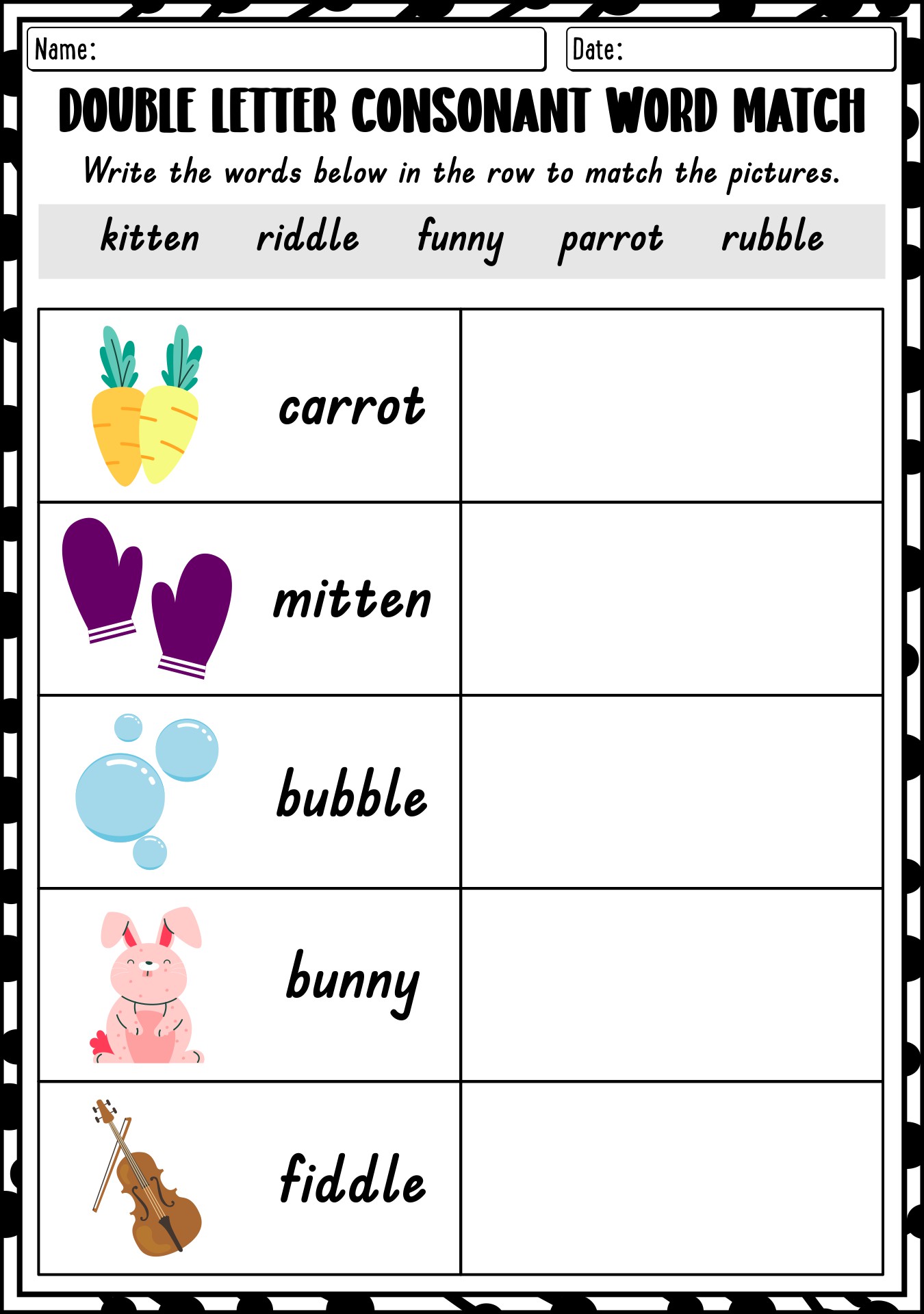 Phonics Double Consonants Worksheets