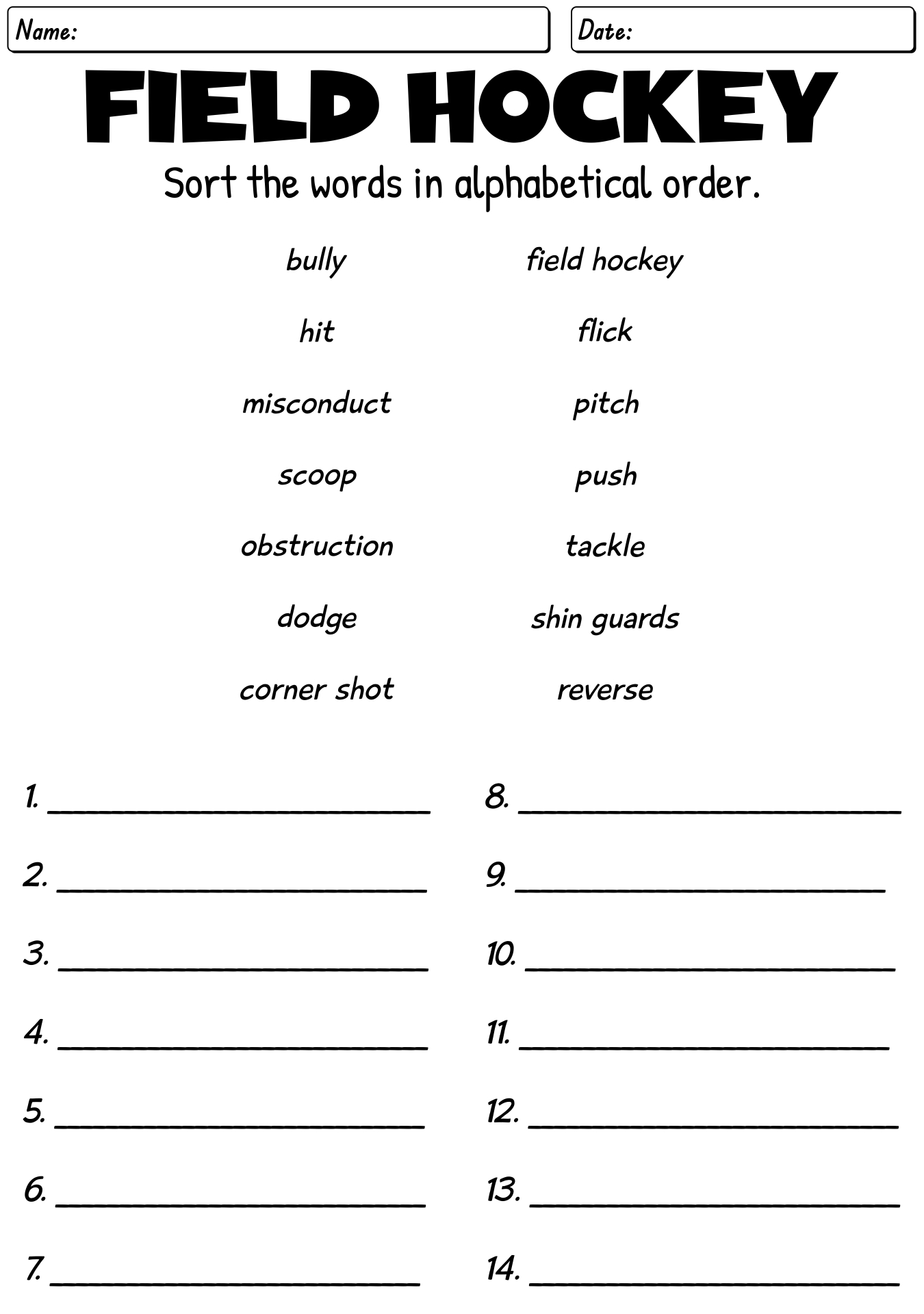 Physical Education Worksheets