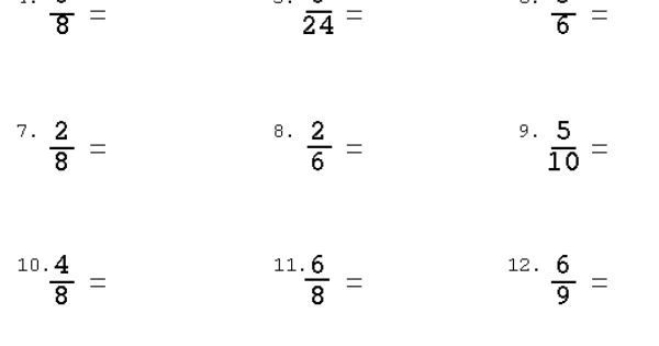 Reducing Fractions Worksheet