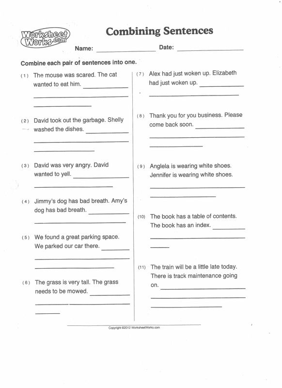 4th Grade Sentences Worksheets