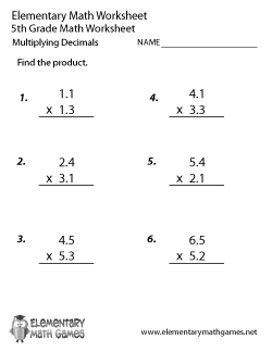 5th Grade Decimal Multiplication Worksheets