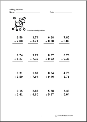 6th Grade Math Worksheets Adding Decimals