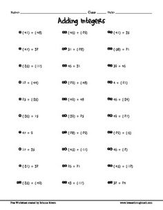 Adding Integers Worksheets 7th Grade with Answer Key