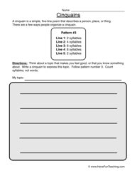 Cinquain Poems Worksheets