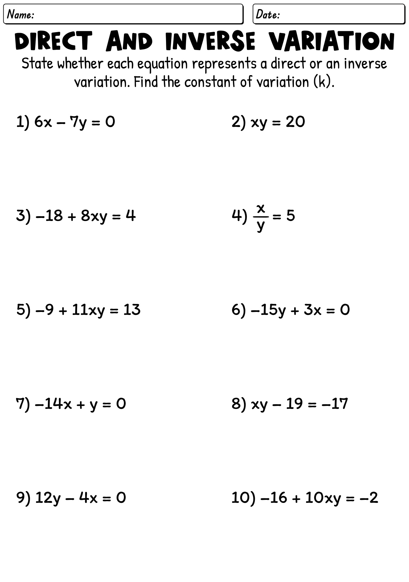 14 Direct Variation Worksheets Printable Worksheeto