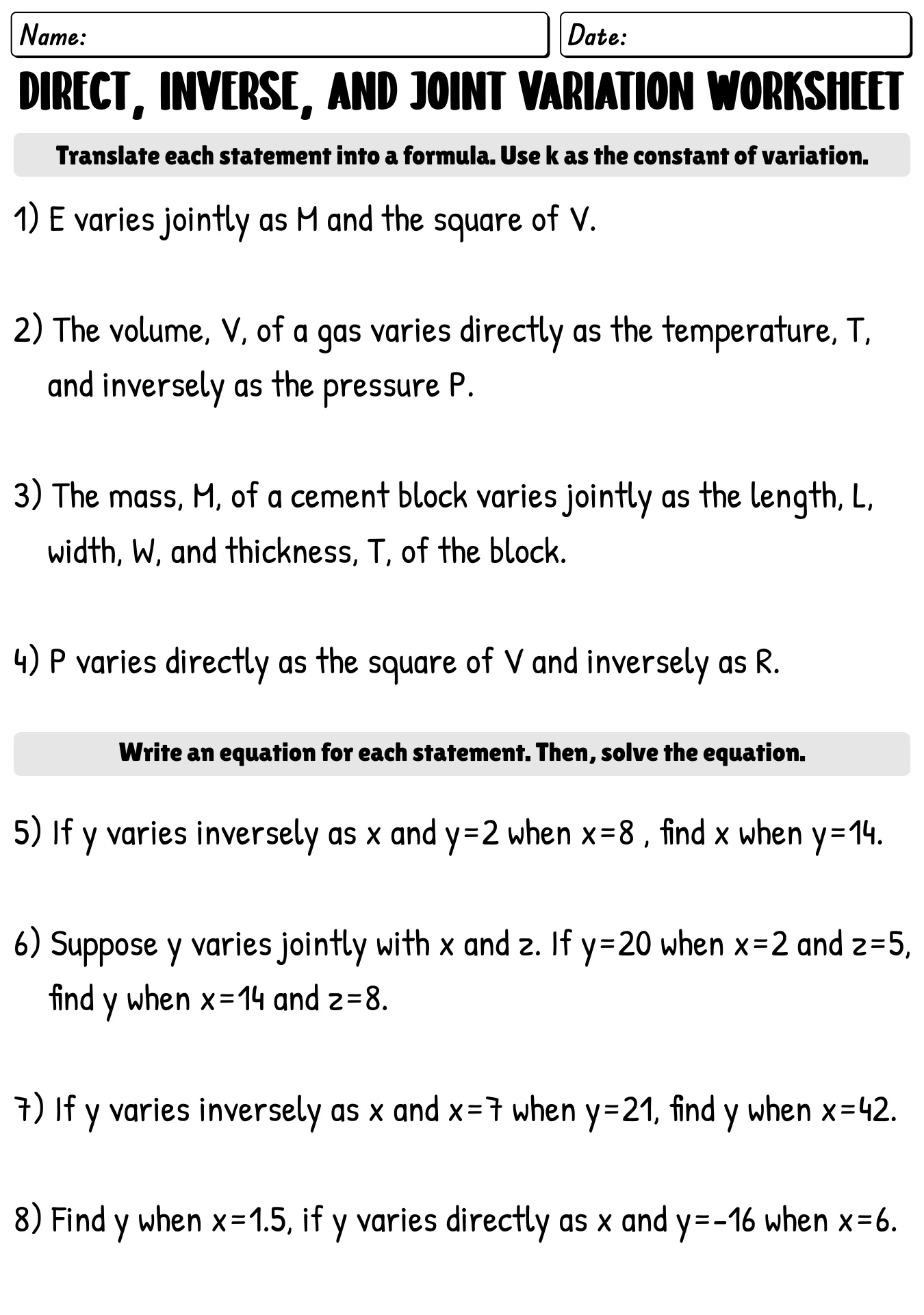 14 Direct Variation Worksheets Printable Worksheeto