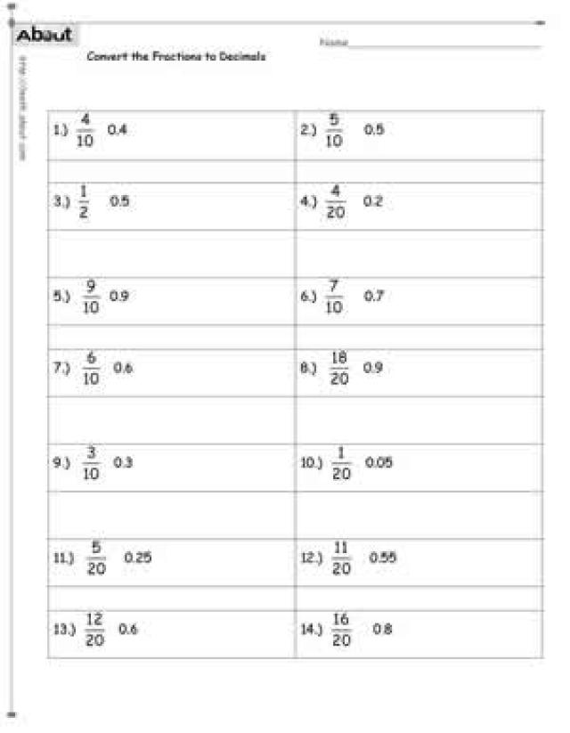 Fractions and Decimals Worksheets Grade 6