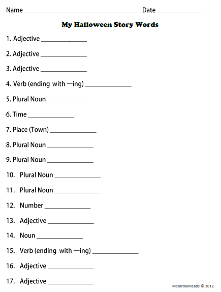 Halloween Story Writing Template