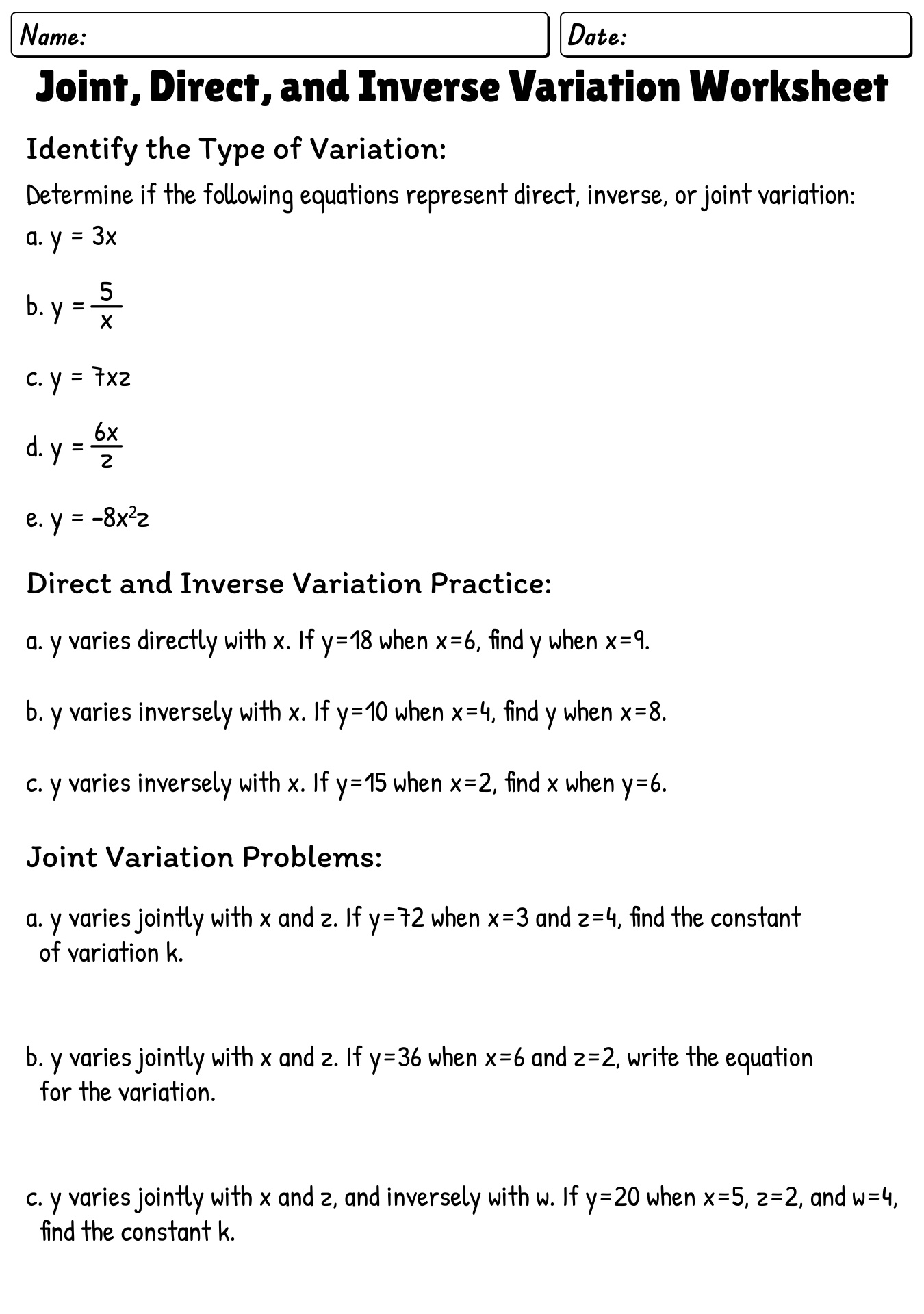 14 Direct Variation Worksheets Printable Worksheeto