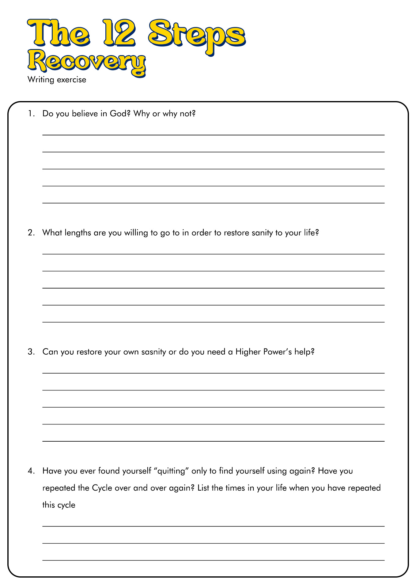12 Step Worksheets