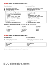 Non Count Noun Worksheet