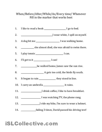 Phrases and Adverb Clauses Worksheet