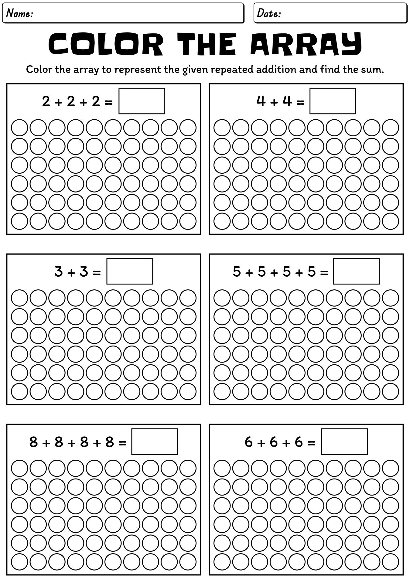 Repeated Addition Arrays Worksheets