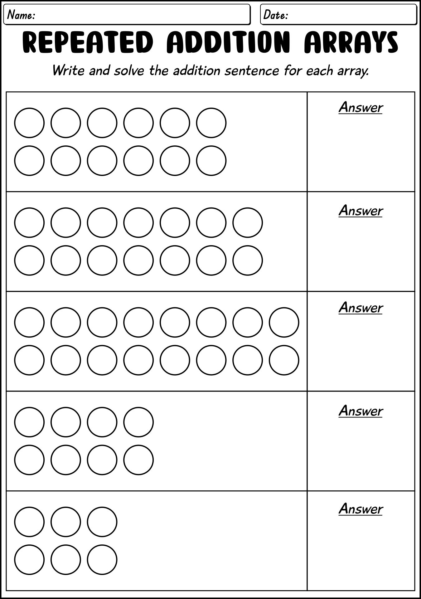 Repeated Addition Worksheets