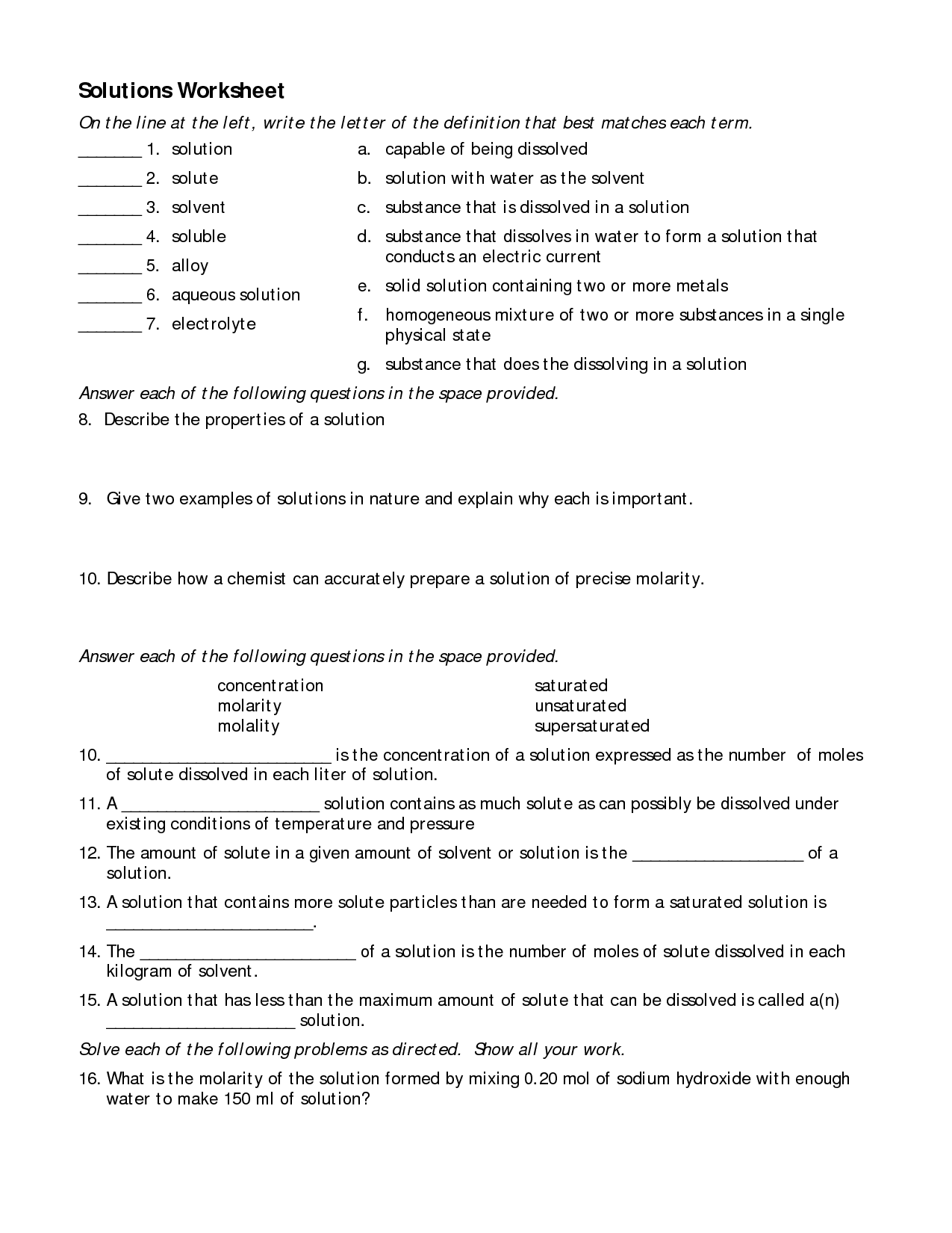 7 Mixtures And Solutions Worksheets Worksheeto