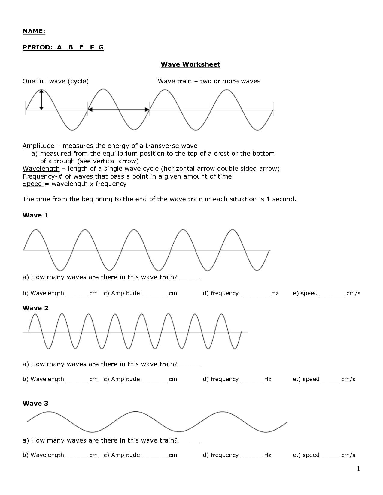 Wave Calculations Worksheet Answer Key