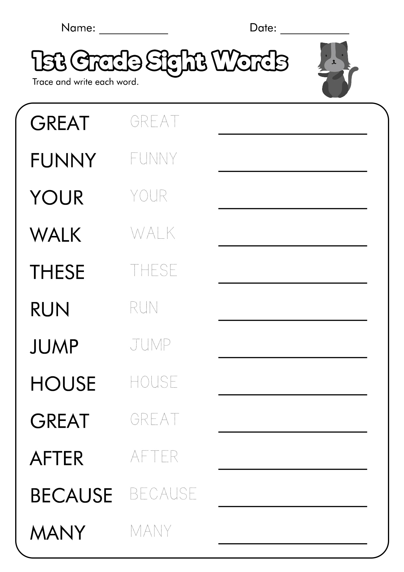 1st grade sight word worksheets