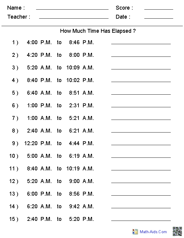 4th Grade Elapsed Time Worksheets