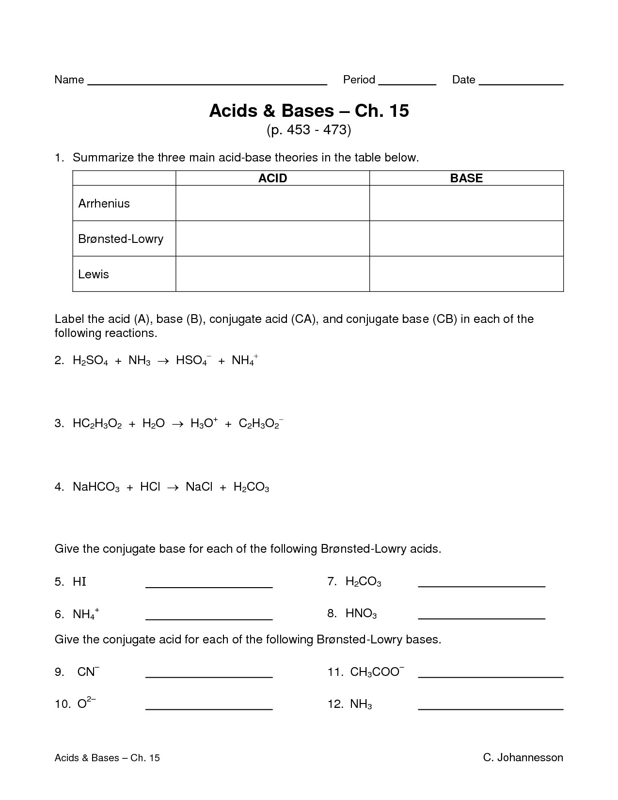 11 Acid And Base Reactions Worksheet Worksheeto