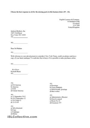 Business Letter Worksheet