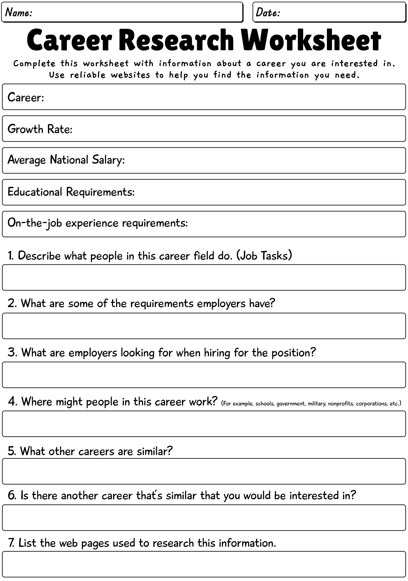 12 Career Exploration Printable Worksheets Worksheeto