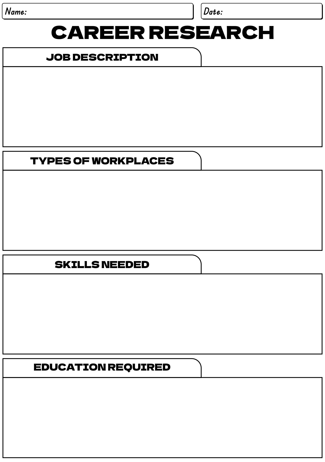 Career Research Worksheet for Kids